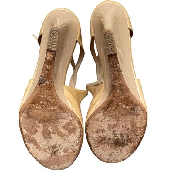 Jimmy Choo beige/nude patent leather wedge strappy sandals Size 8 (38.5) - Picture 7 of 9